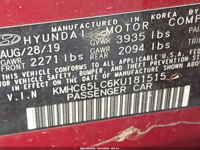 Aukcja sprzedaży 2019 Hyundai Ioniq Hybrid Blue, vin: KMHC65LC6KU181515, numer aukcji: 44889790