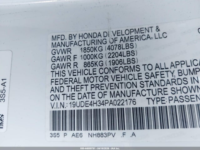 19UDE4H34PA022176 Acura Integra A-spec