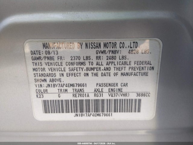 44889794 :رقم المزاد ، JN1BV7AP4EM679661 vin ، 2014 Infiniti Q50 Premium مزاد بيع
