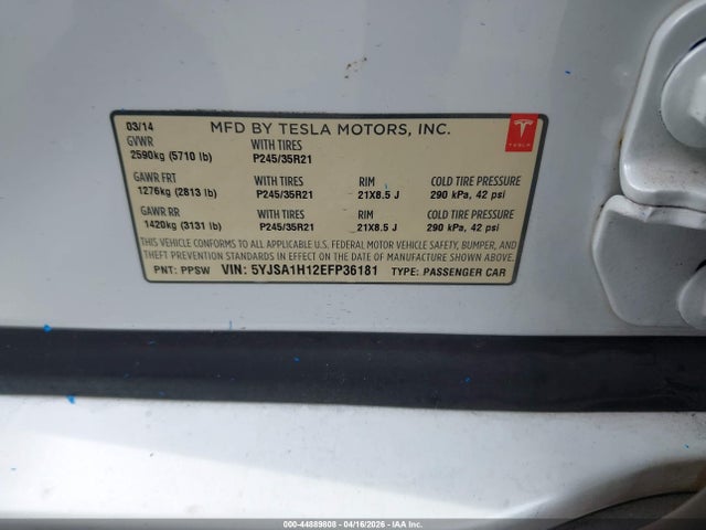 Aukcja sprzedaży 2014 Tesla Model S P85, vin: 5YJSA1H12EFP36181, numer aukcji: 44889808