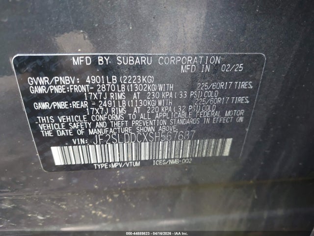 Aukcja sprzedaży 2025 Subaru Forester Premium, vin: JF2SLDDCXSH567687, numer aukcji: 44889823