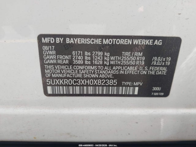 Aukcja sprzedaży 2017 Bmw X5 Xdrive35i, vin: 5UXKR0C3XH0X82385, numer aukcji: 44889853
