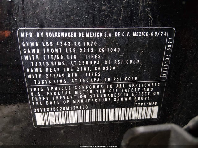 3VVEX7B22RM125120 Volkswagen Taos 1.5t Se