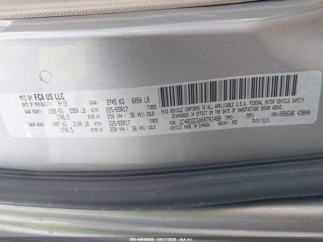 Dodge Grand Caravan Sxt 2019 2C4RDGCGXKR761480 Image 9