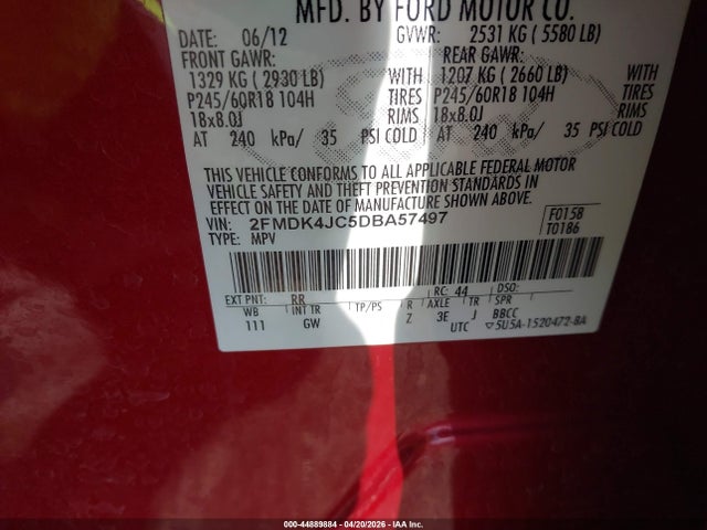Aukcja sprzedaży 2013 Ford Edge Sel, vin: 2FMDK4JC5DBA57497, numer aukcji: 44889884