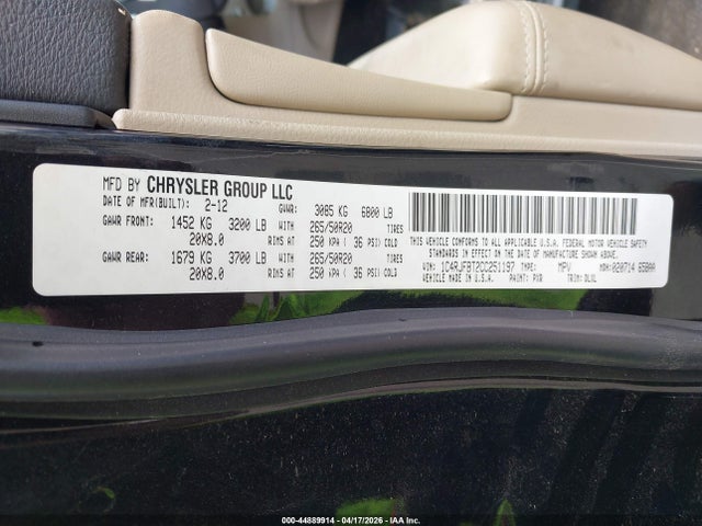 Продаж на аукціоні авто 2012 Jeep Grand Cherokee Limited, vin: 1C4RJFBT2CC251197, номер лоту: 44889914