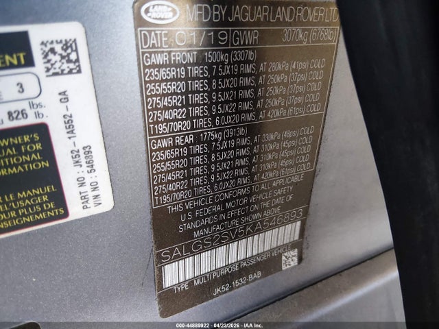 SALGS2SV5KA546893 Land Rover Range Rover 3.0l V6 Supercharged Hse