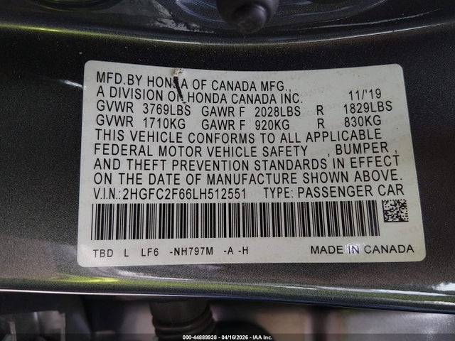 Honda Civic Lx 2020 2HGFC2F66LH512551 Image 9