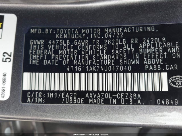 4T1G11AK7NU047040 Toyota CAMRY SE