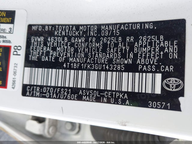 Toyota CAMRY SE 2016 4T1BF1FK3GU143285 Image 9