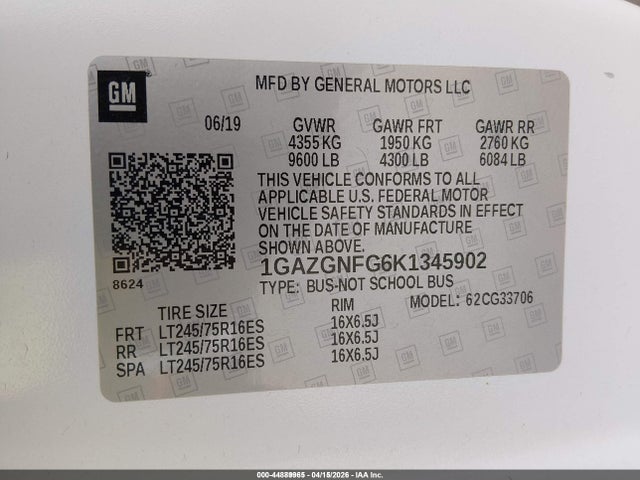 1GAZGNFG6K1345902 Chevrolet Express 3500 Ls