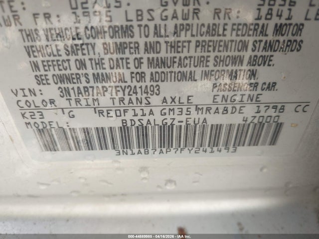 3N1AB7AP7FY241493 Nissan SENTRA SL