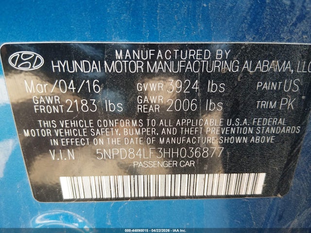Продаж на аукціоні авто 2017 Hyundai Elantra Se, vin: 5NPD84LF3HH036877, номер лоту: 44890015