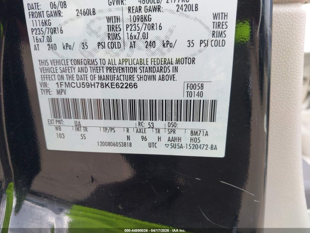 Aukcja sprzedaży 2008 Ford Escape Hybrid, vin: 1FMCU59H78KE62266, numer aukcji: 44890026