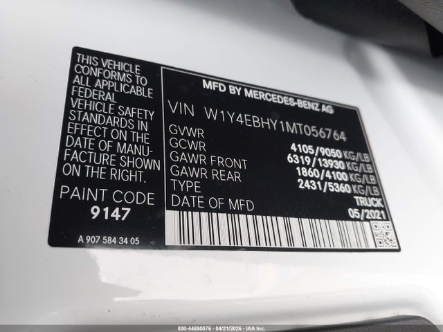 44890076 :رقم المزاد ، W1Y4EBHY1MT056764 vin ، 2021 Mercedes-benz Sprinter 2500 Standard Roof V6 مزاد بيع