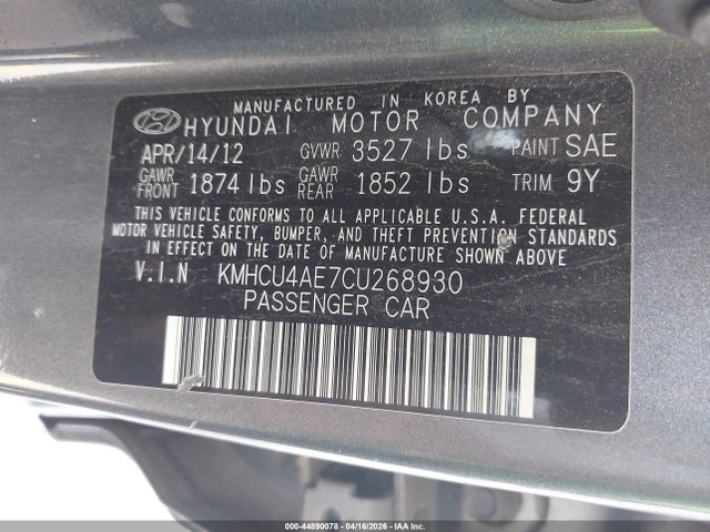 Продажа на аукционе авто 2012 Hyundai Accent Gls, vin: KMHCU4AE7CU268930, номер лота: 44890078