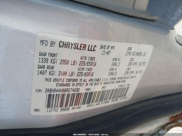 Aukcja sprzedaży 2008 Chrysler Town & Country Lx, vin: 2A8HR44H88R674696, numer aukcji: 44890087