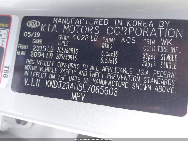 Aukcja sprzedaży 2020 Kia Soul S, vin: KNDJ23AU5L7065603, numer aukcji: 44890110