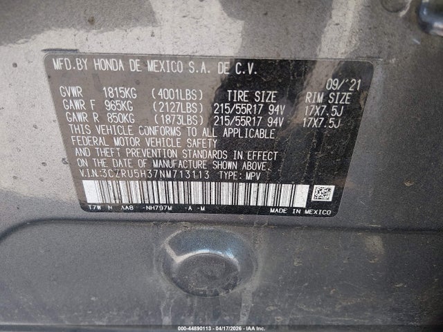 3CZRU5H37NM713113 Honda Hr-v 2wd Lx