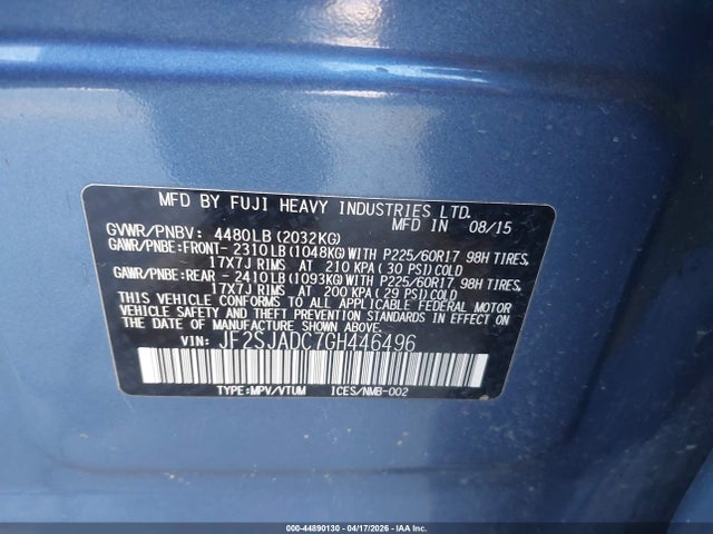 Aukcja sprzedaży 2016 Subaru Forester 2.5i Premium, vin: JF2SJADC7GH446496, numer aukcji: 44890130