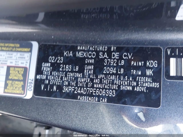 44890137 :رقم المزاد ، 3KPF24AD7PE606393 vin ، 2023 Kia Forte Lx مزاد بيع