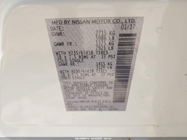 Nissan Pathfinder Sv 2017 5N1DR2MM5HC660301 Image 9
