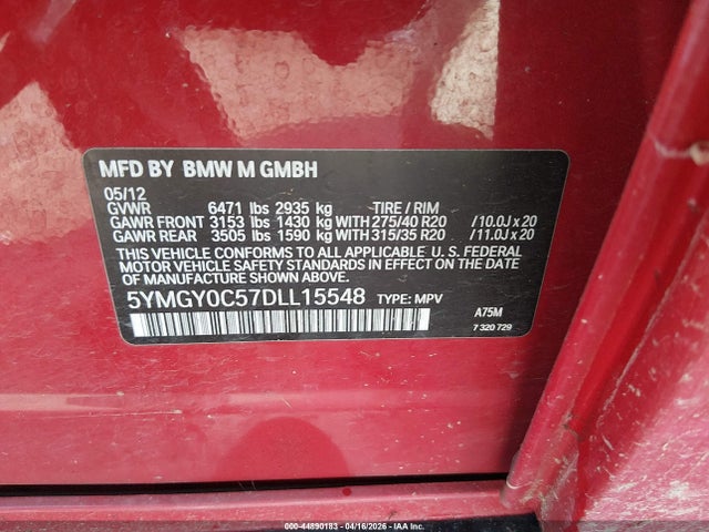 Продажа на аукционе авто 2013 Bmw X5 M, vin: 5YMGY0C57DLL15548, номер лота: 44890183