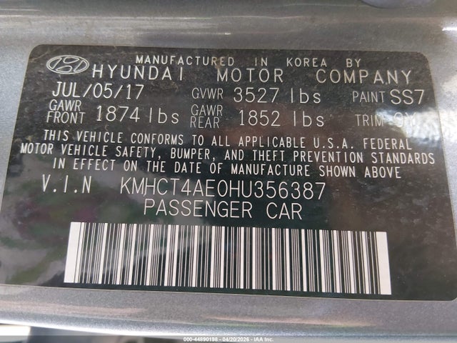 Продаж на аукціоні авто 2017 Hyundai Accent Se, vin: KMHCT4AE0HU356387, номер лоту: 44890198