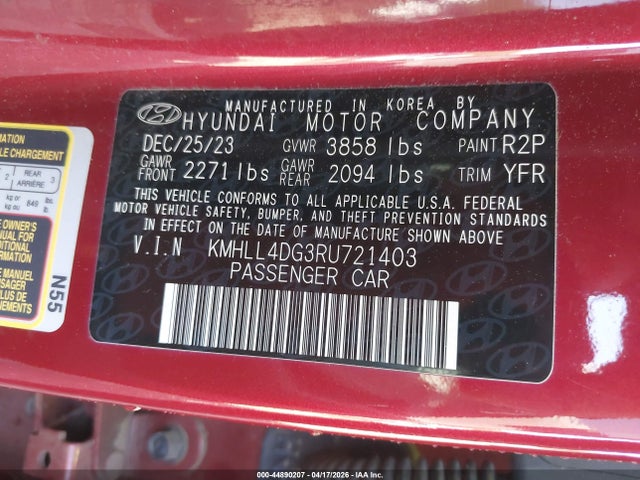 Aukcja sprzedaży 2024 Hyundai Elantra Se, vin: KMHLL4DG3RU721403, numer aukcji: 44890207