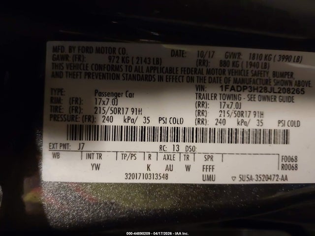 2018 Ford Focus Sel მანქანა იყიდება აუქციონზე, vin: 1FADP3H28JL208265, აუქციონის ნომერი: 44890209