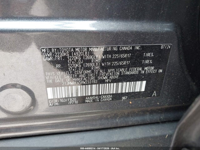Aukcja sprzedaży 2024 Toyota Rav4 Hybrid Le, vin: 2T3MWRFV5RW233193, numer aukcji: 44890214