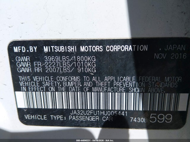 Mitsubishi LANCER ES 2017 JA32U2FU1HU005441 Image 9