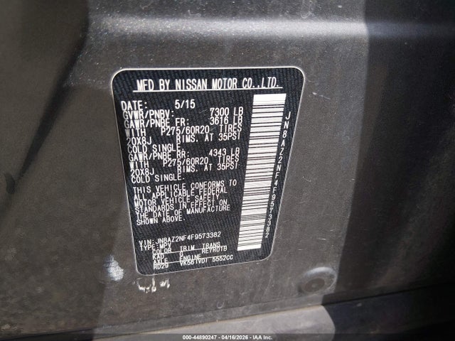 Aukcja sprzedaży 2015 Infiniti Qx80, vin: JN8AZ2NF4F9573382, numer aukcji: 44890247