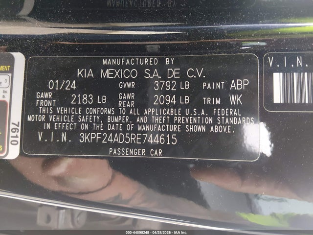 44890248 :رقم المزاد ، 3KPF24AD5RE744615 vin ، 2024 Kia Forte Lxs مزاد بيع