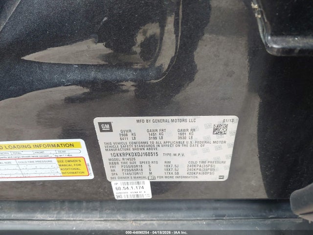 44890254 :رقم المزاد ، 1GKKRPKDXDJ168515 vin ، 2013 Gmc Acadia Sle-2 مزاد بيع