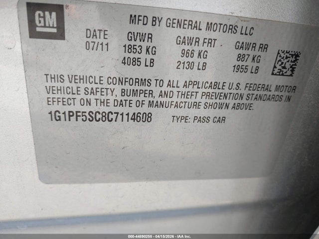 2012 CHEVROLET CRUZE 1G1PF5SC8C7114608 Photo 8