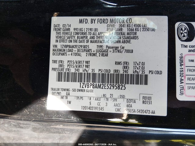 2014 Ford Mustang V6 მანქანა იყიდება აუქციონზე, vin: 1ZVBP8AM2E5295825, აუქციონის ნომერი: 44890265