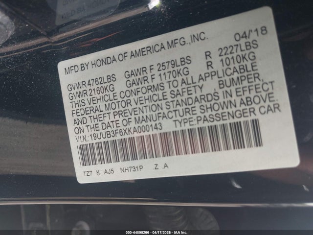 Aukcja sprzedaży 2019 Acura Tlx Tech   A-spec Pkgs, vin: 19UUB3F6XKA000143, numer aukcji: 44890266