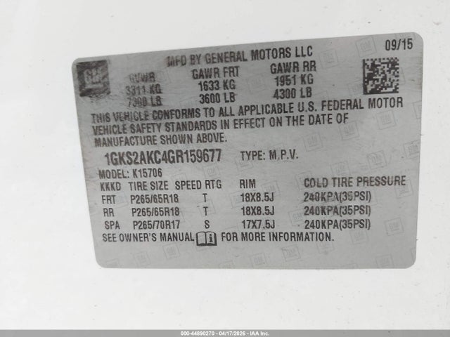 Продаж на аукціоні авто 2016 Gmc Yukon Sle, vin: 1GKS2AKC4GR159677, номер лоту: 44890270