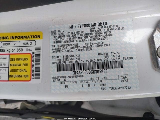 Ford Fusion Energi Se Luxury 2016 3FA6P0PU0GR305853 Image 9