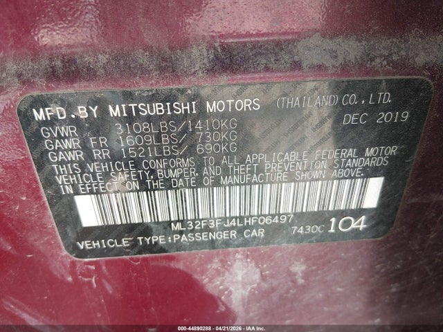 Продаж на аукціоні авто 2020 Mitsubishi Mirage G4 Es, vin: ML32F3FJ4LHF06497, номер лоту: 44890288