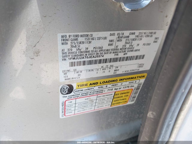 2018 Ford Expedition Limited მანქანა იყიდება აუქციონზე, vin: 1FMJU2AT0JEA25574, აუქციონის ნომერი: 44890298