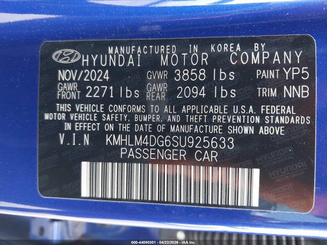 Продаж на аукціоні авто 2025 Hyundai Elantra Sel Sport, vin: KMHLM4DG6SU925633, номер лоту: 44890301