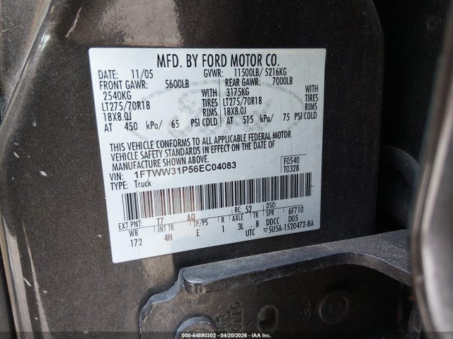 Продаж на аукціоні авто 2006 Ford F-350, vin: 1FTWW31P56EC04083, номер лоту: 44890302