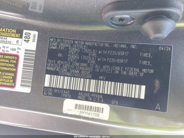 Toyota SIENNA XLE 2024 5TDYRKEC4RS205368 Image 9