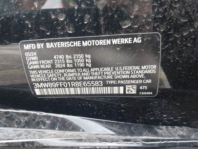 Aukcja sprzedaży 2024 Bmw 330i Xdrive, vin: 3MW89FF01R8E65583, numer aukcji: 44890312