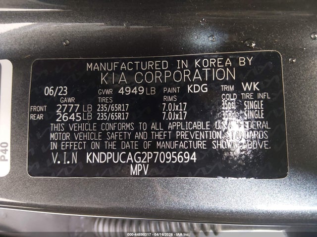 44890317 :رقم المزاد ، KNDPUCAG2P7095694 vin ، 2023 Kia Sportage Hybrid Lx مزاد بيع