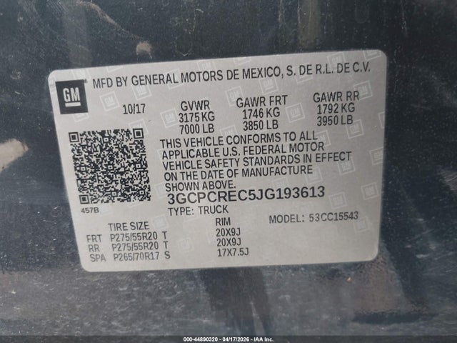 3GCPCREC5JG193613 Chevrolet Silverado 1500 1lt