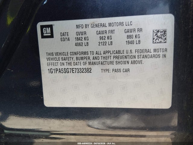 Продажа на аукционе авто 2014 Chevrolet Cruze Ls Auto, vin: 1G1PA5SG7E7332382, номер лота: 44890324