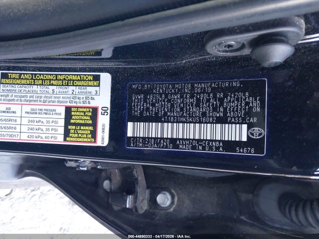 Продаж на аукціоні авто 2019 Toyota Camry Hybrid Le, vin: 4T1B31HK5KU516082, номер лоту: 44890332